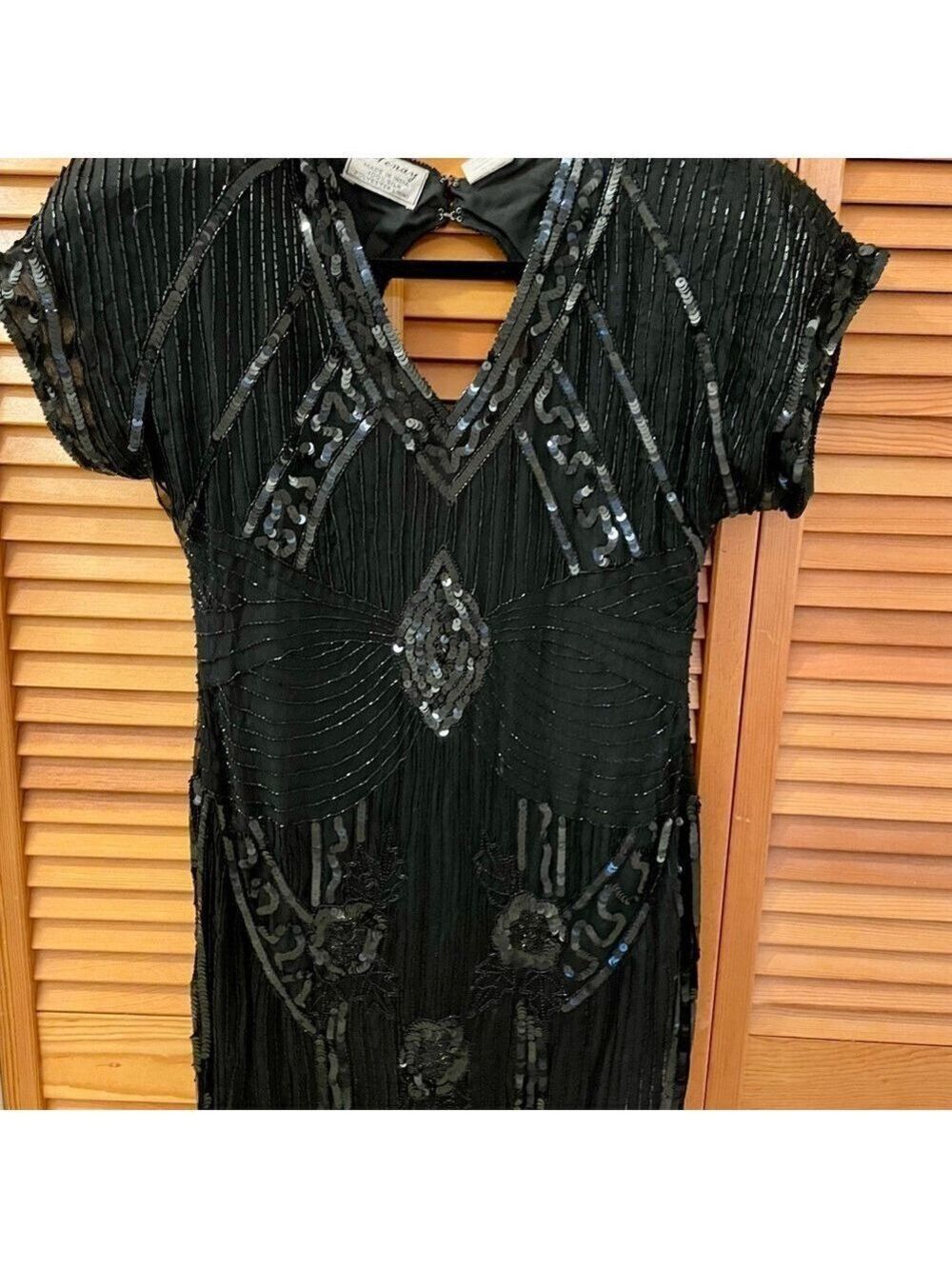 Vintage Stenay Sequined Cocktail Dress, Size 4, Black Mini Sequined & Beaded